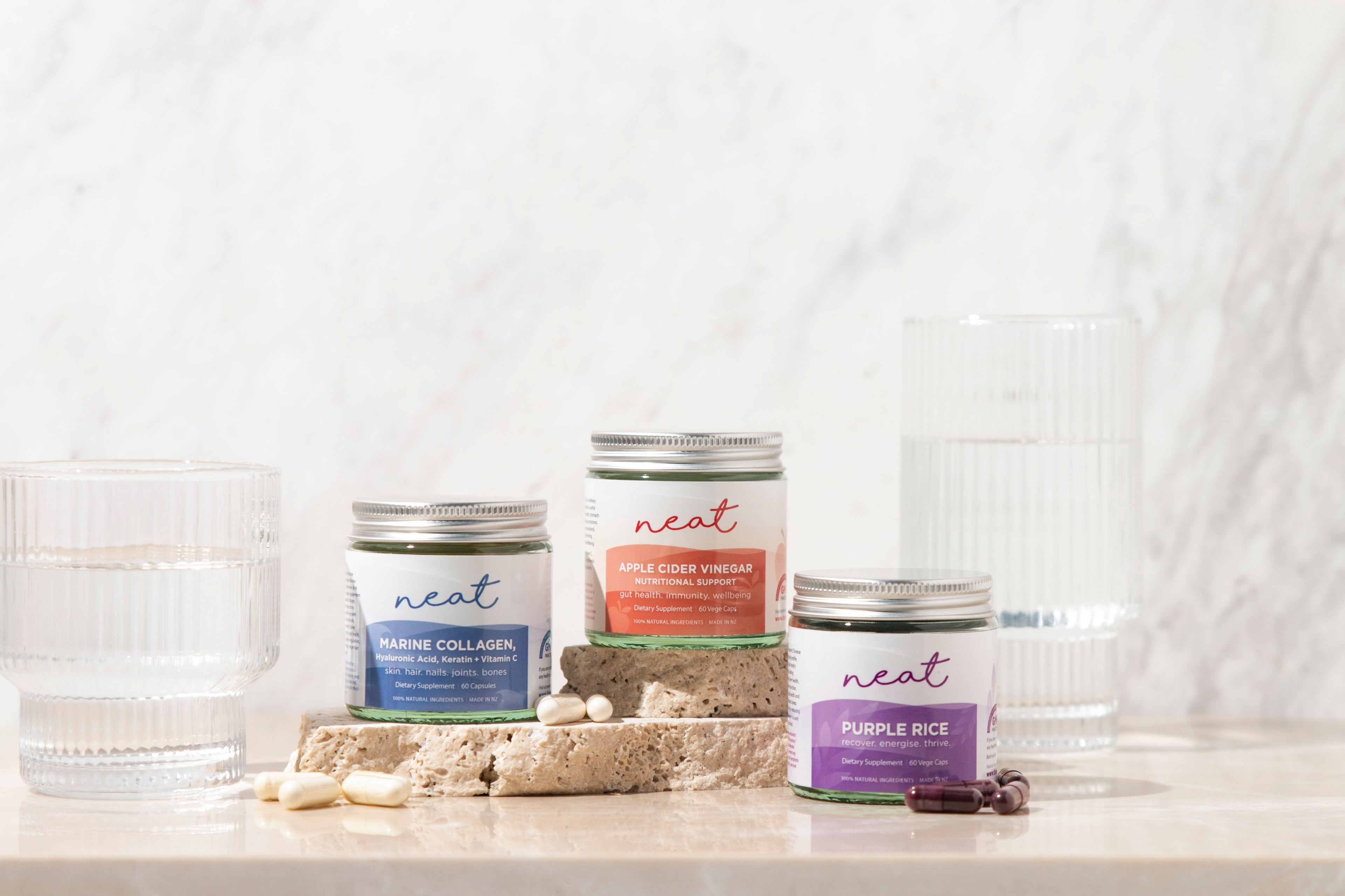 Neat Supplements Trio | Marine Collagen, Keratin & Hyaluronic Acid - Apple Cider Vinegar - Purple Rice Antioxidant